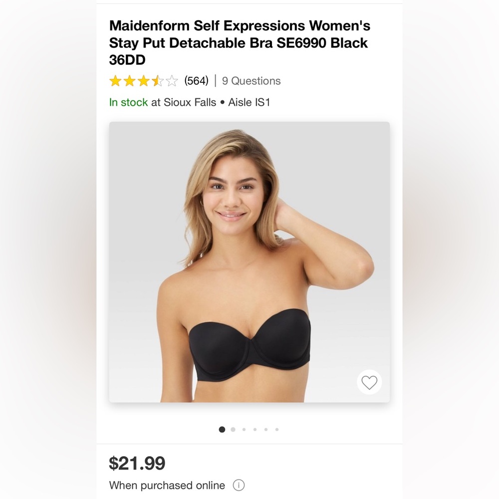 Black 36DD strapless bra. New with tags. From Target.